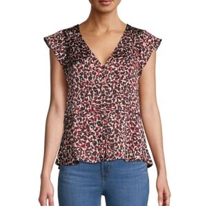 Sanctuary Over The Moon Peplum Top Women's Red Cheetah Animal Print Blouse Small